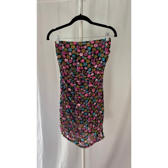 $385 NWOT MISCREANTS Floral Ruched Strapless Mini Dress Gloves Set Size 6 - Picture 6 of 13